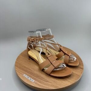 Alexandre Birman Leather Lace Up Flat Sandals 37.5 Tan Minimalist Quiet Luxury
